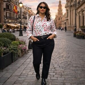 Vilagallo Leopard Star Print Cotton Button Down Shirt Women's 42‎ Boho Chic